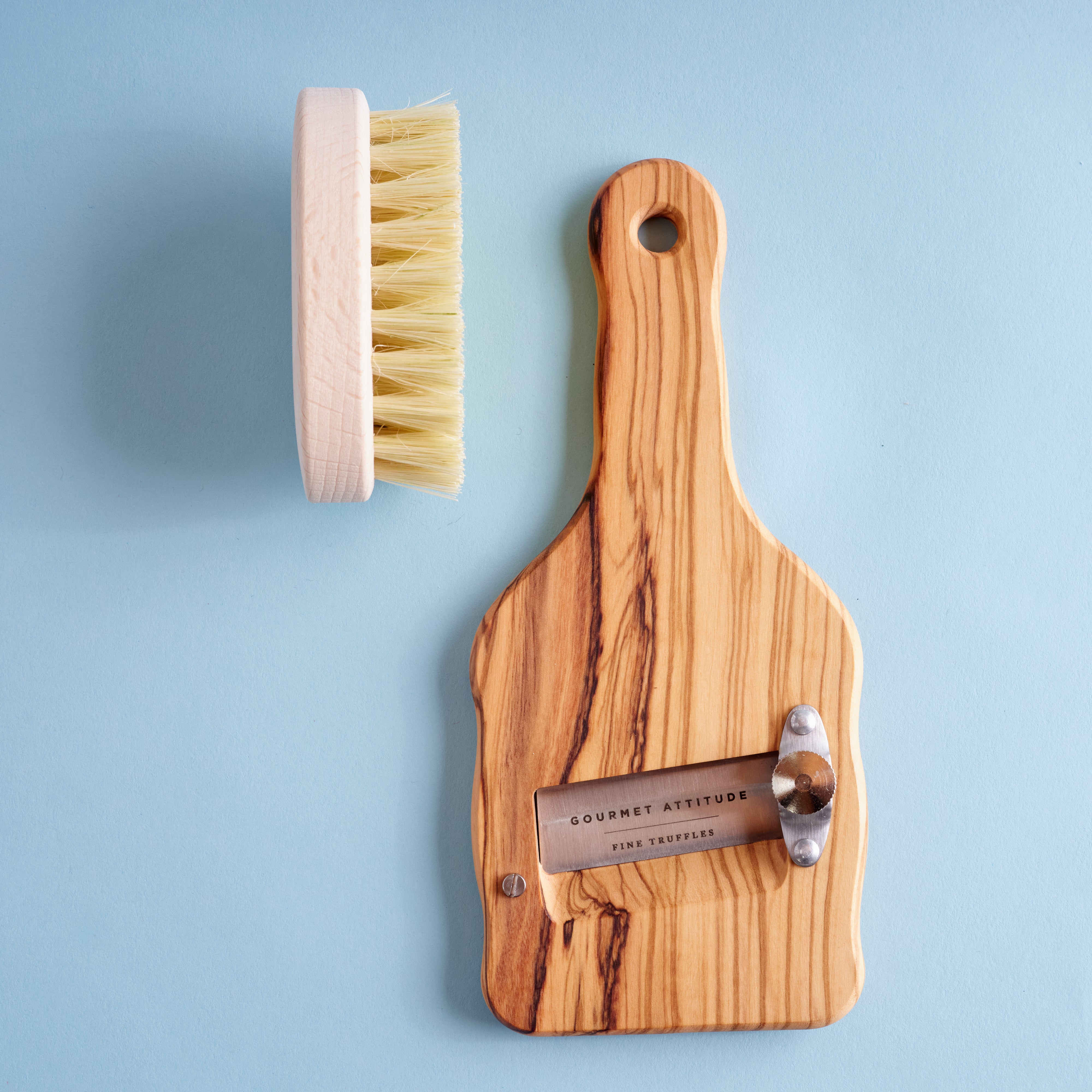 olive wood truffle slicer brush bundle