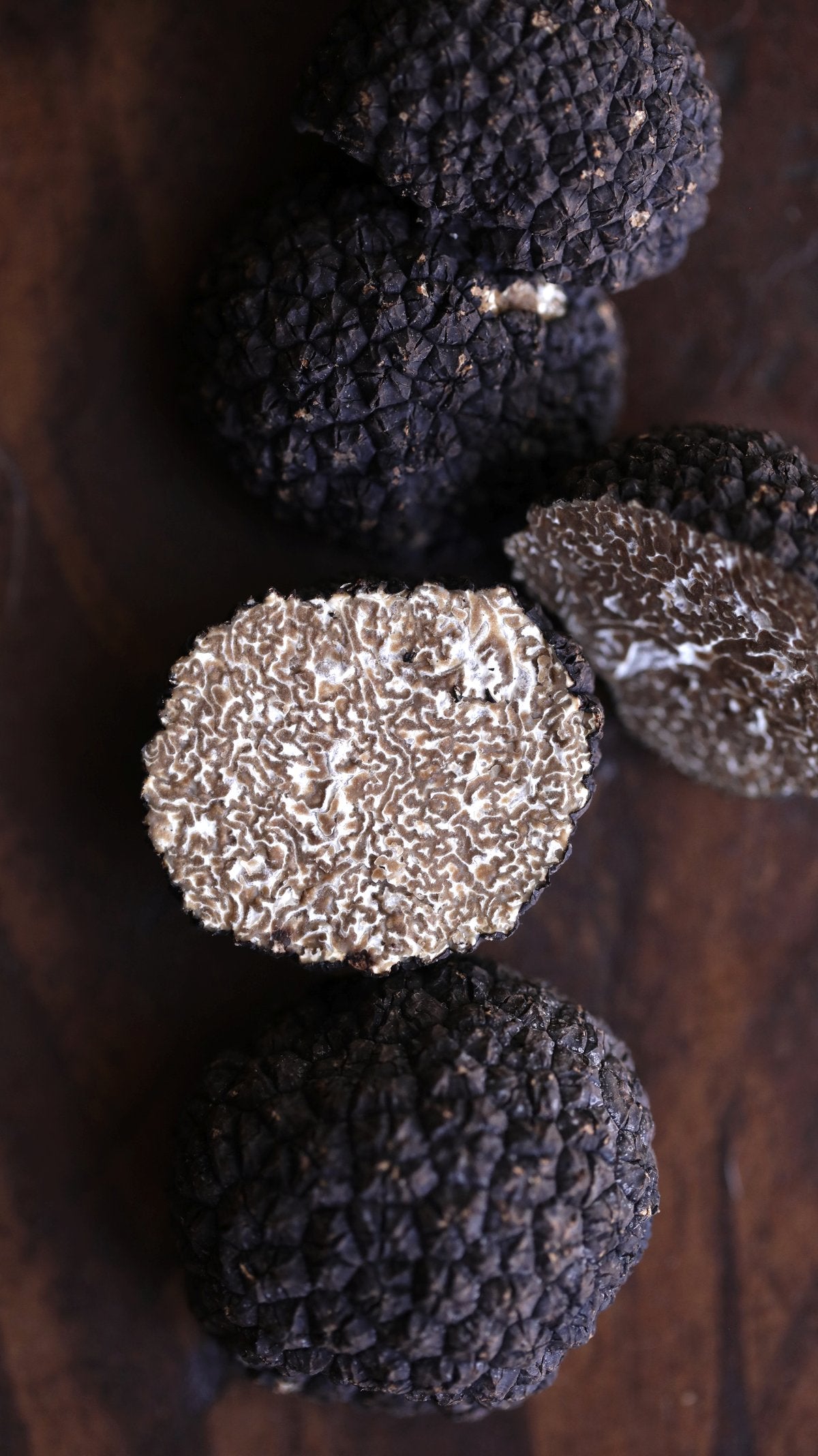 A burgundy truffle cut open